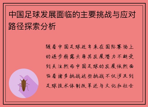 中国足球发展面临的主要挑战与应对路径探索分析